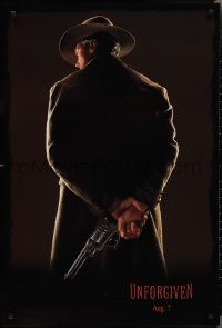 2r1201 UNFORGIVEN teaser DS 1sh 1992 image of gunslinger Clint Eastwood w/back turned, dated design!
