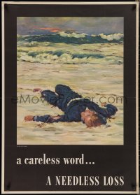 2r0101 CARELESS WORD A NEEDLESS LOSS 29x40 WWII war poster 1943 Fischer art of fallen sailor!