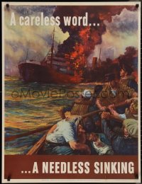 2r0102 CARELESS WORD A NEEDLESS SINKING 29x37 WWII war poster 1942 art by Anton Otto Fischer!