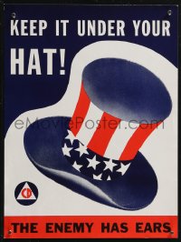 2r0107 KEEP IT UNDER YOUR HAT 9x12 WWII war poster 1940s the enemy has ears, Uncle Sam, ultra rare!