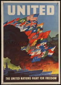 2r0110 UNITED NATIONS FIGHT FOR FREEDOM 16x23 WWII war poster 1943 Ragan art of ships!