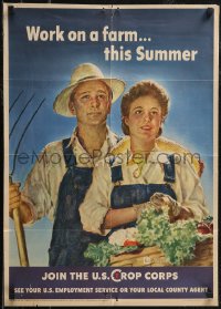 2r0115 WORK ON A FARM THIS SUMMER 20x28 WWII war poster 1943 Crockwell art of happy farm couple!