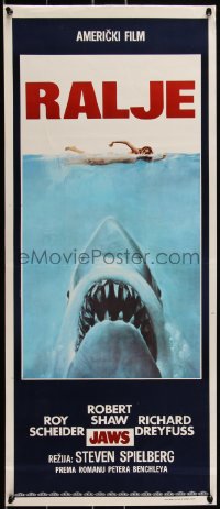 2r0175 JAWS Yugoslavian 14x32 1975 Spielberg's man-eating shark attacking swimmer, Ralje!