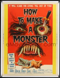 2s0777 HOW TO MAKE A MONSTER linen 30x40 1958 it will scare the living yell out of you, ultra rare!