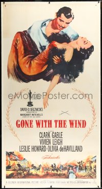 2s0563 GONE WITH THE WIND linen 3sh R1961 Clark Gable carrying Vivien Leigh over burning Atlanta!