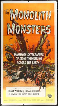 2s0566 MONOLITH MONSTERS linen 3sh 1957 most classic Reynold Brown sci-fi art of living skyscrapers!