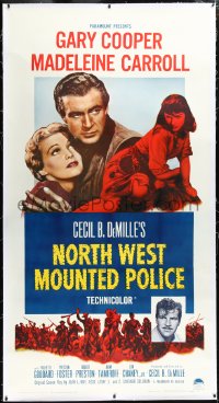 2s0568 NORTH WEST MOUNTED POLICE linen 3sh R1958 Cecil B. DeMille, Gary Cooper, Madeleine Carroll
