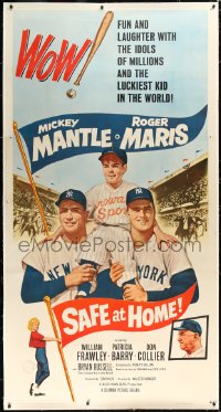 2s0570 SAFE AT HOME linen 3sh 1962 Mickey Mantle, Roger Maris, New York Yankees baseball, rare!