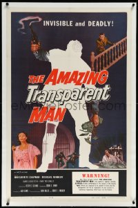 2s0934 AMAZING TRANSPARENT MAN linen 1sh 1959 Edgar Ulmer, FX art of the invisible & deadly convict!