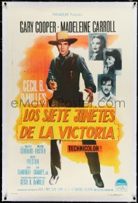 2s0684 NORTH WEST MOUNTED POLICE linen Argentinean R1950s Cecil B. DeMille, Gary Cooper w/gun, rare!