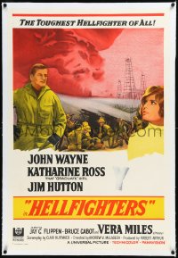 2s0741 HELLFIGHTERS linen Aust 1sh 1968 John Wayne as fireman Red Adair, Katharine Ross, very rare!