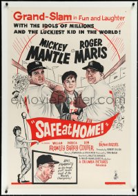 2s0745 SAFE AT HOME linen Aust 1sh 1962 Mickey Mantle, Roger Maris, New York Yankees baseball, rare!