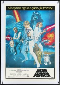 2s0746 STAR WARS linen Aust 1sh 1977 George Lucas classic sci-fi, great cast art by Tom Chantrell!