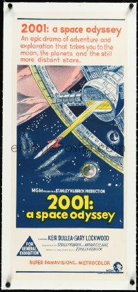2s0831 2001: A SPACE ODYSSEY linen Aust daybill 1968 Stanley Kubrick classic, art of space wheel!