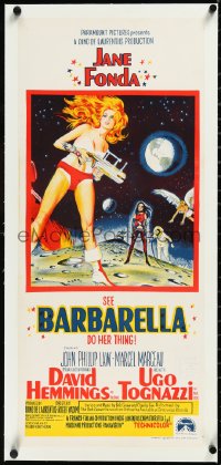 2s0834 BARBARELLA linen Aust daybill 1968 sci-fi art of sexiest Jane Fonda, directed by Roger Vadim!