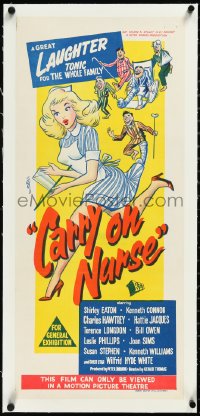 2s0840 CARRY ON NURSE linen Aust daybill 1960 English hospital sex, great cartoon art, very rare!