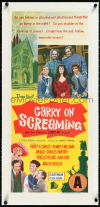 2s0841 CARRY ON SCREAMING linen Aust daybill 1966 do you believe in ghosties that go bump in the night?