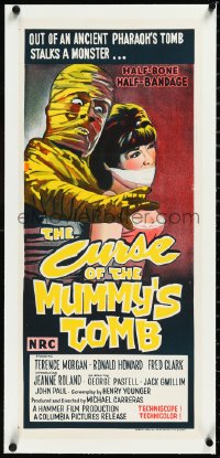 2s0847 CURSE OF THE MUMMY'S TOMB linen Aust daybill 1970s Hammer horror half-bone, half-bandage!