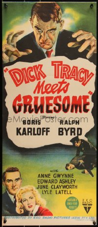 2s0149 DICK TRACY MEETS GRUESOME Aust daybill 1947 art of Boris Karloff looming over title, rare!