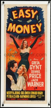 2s0852 EASY MONEY linen Aust daybill 1948 sexy Greta Gynt, Dennis Price, Jack Warner, ultra rare!