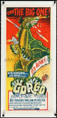 2s0861 GORGO linen Aust daybill 1961 great artwork of giant monster terrorizing London, very rare!