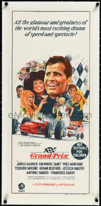 2s0862 GRAND PRIX linen Aust daybill 1967 Formula One race car driver James Garner, great art!