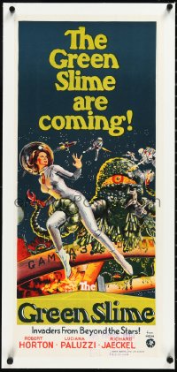 2s0864 GREEN SLIME linen Aust daybill 1968 classic cheesy sci-fi, art of sexy astronaut & monster!