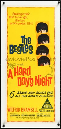 2s0866 HARD DAY'S NIGHT linen Aust daybill 1964 The Beatles in their first film, rock & roll classic!