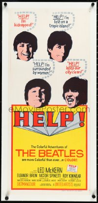 2s0869 HELP linen Aust daybill 1965 colorful adventures of The Beatles, John, Paul, George & Ringo!