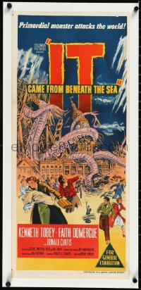2s0874 IT CAME FROM BENEATH THE SEA linen Aust daybill 1955 Harryhausen, primordial monster attacks!