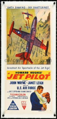 2s0876 JET PILOT linen Aust daybill 1957 John Wayne, Josef von Sternberg, Howard Hughes, Janet Leigh
