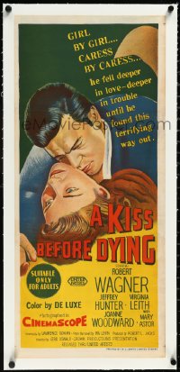 2s0877 KISS BEFORE DYING linen Aust daybill 1956 great c/u art of Robert Wagner & Joanne Woodward!