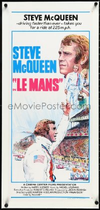 2s0878 LE MANS linen Aust daybill 1971 artwork of race car driver Steve McQueen waving at fans!