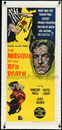 2s0886 MASQUE OF THE RED DEATH linen Aust daybill 1964 Vincent Price, Hazel Court, Roger Corman, rare!