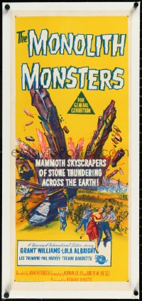 2s0890 MONOLITH MONSTERS linen Aust daybill 1957 sci-fi art of living mammoth skyscrapers of stone!