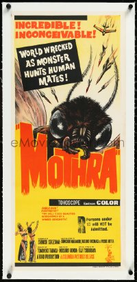 2s0891 MOTHRA linen Aust daybill 1962 Mosura, Toho, Ishiro Honda, monster hunts human mates!