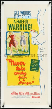 2s0893 NEVER TAKE SWEETS FROM A STRANGER linen Aust daybill 1961 horrible school principal, rare!