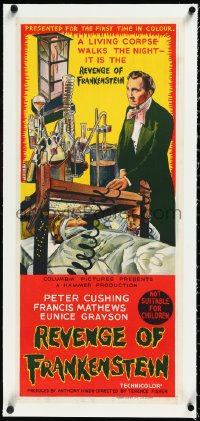 2s0901 REVENGE OF FRANKENSTEIN linen Aust daybill 1969 Peter Cushing, cool different art!