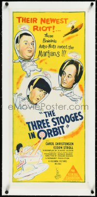 2s0912 THREE STOOGES IN ORBIT linen Aust daybill 1962 Moe, Larry & Curly-Joe meet the Martians!