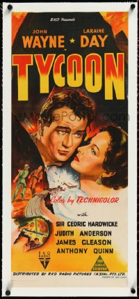 2s0917 TYCOON linen Aust daybill 1948 great romantic art of John Wayne & Laraine Day, ultra rare!