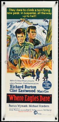 2s0919 WHERE EAGLES DARE linen Aust daybill 1968 art of Clint Eastwood & Richard Burton in WWII!