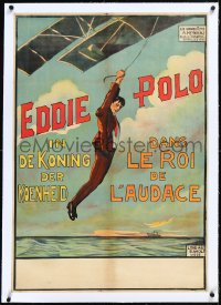 2s0731 EDDIE POLO linen pre-war Belgian 1921 art of him hanging from rope under plane, rare!