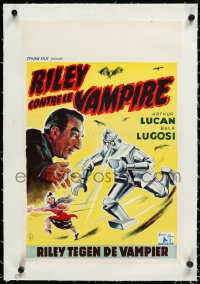 2s0734 MOTHER RILEY MEETS THE VAMPIRE linen Belgian 1952 ITK art of Bela Lugosi & robot chasing woman!