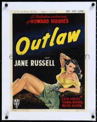 2s0735 OUTLAW linen Belgian R1950s wonderful art of sexy Jane Russell with gun, Howard Hughes, rare!