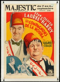 2s0736 SONS OF THE DESERT linen pre-war Belgian 1933 wonderful art of Laurel & Hardy, ultra rare!