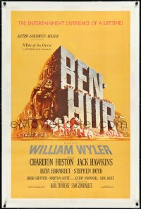 2s0943 BEN-HUR linen 1sh 1960 Charlton Heston, William Wyler classic epic, cool chariot & title art!