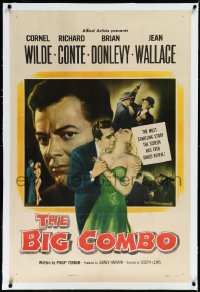 2s0945 BIG COMBO linen 1sh 1955 Cornel Wilde & sexy Jean Wallace, Joseph H. Lewis classic film noir!