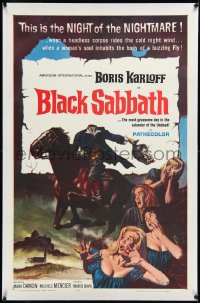2s0948 BLACK SABBATH linen 1sh 1964 Boris Karloff, Mario Bava horror trilogy, gruesome severed head!