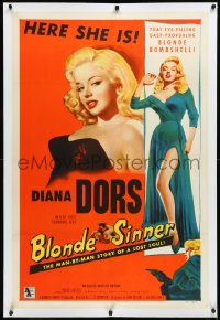 2s0952 BLONDE SINNER linen 1sh 1956 sexy eye-filling gasp-provoking blonde bombshell Diana Dors!