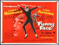 2s0751 FUNNY FACE linen British quad 1957 art & photo of Audrey Hepburn + Fred Astaire, ultra rare!
